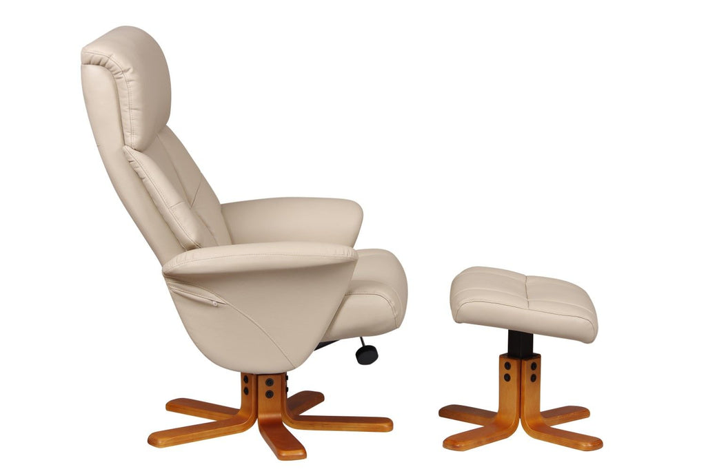Cafe Latte Leather Effect Swivel Recliner Footstool Oak Base
