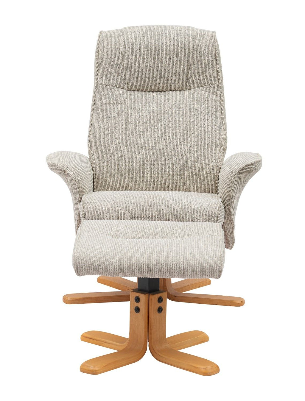 Marzipan Fabric Swivel Recliner with Footstool Oak Base - Home Furniture Interiors