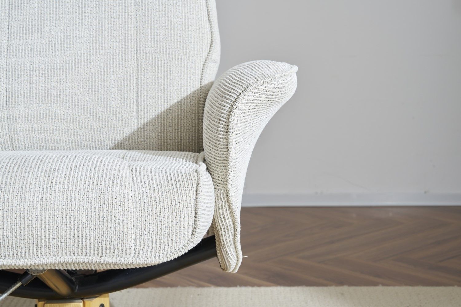 Marzipan Fabric Swivel Recliner with Footstool Oak Base - Home Furniture Interiors