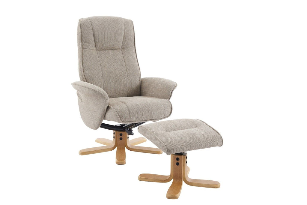 MISSOURI Fabric Camel Mid Oak Swivel Recliner And Footstool