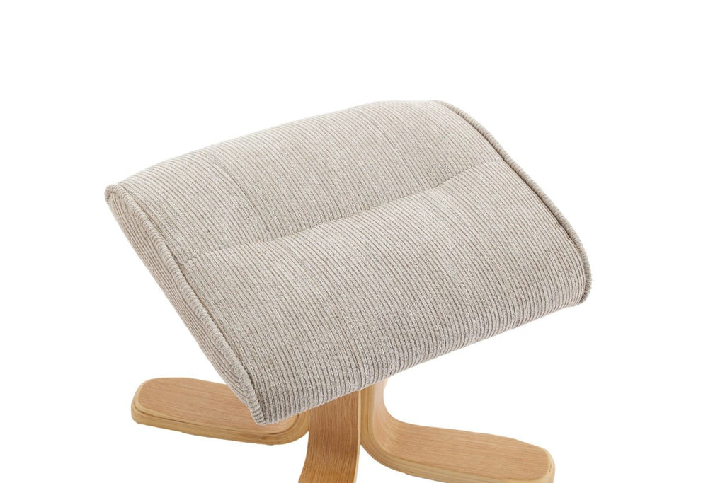 Camel Fabric Swivel Recliner with Footstool Oak Base