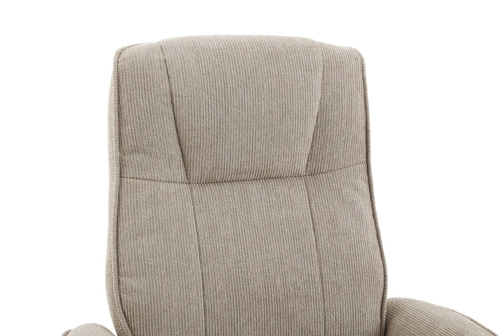 Camel Fabric Swivel Recliner with Footstool Oak Base