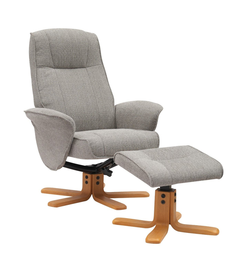 MISSOURI Fabric Lunar Mid Oak Swivel Recliner And Footstool