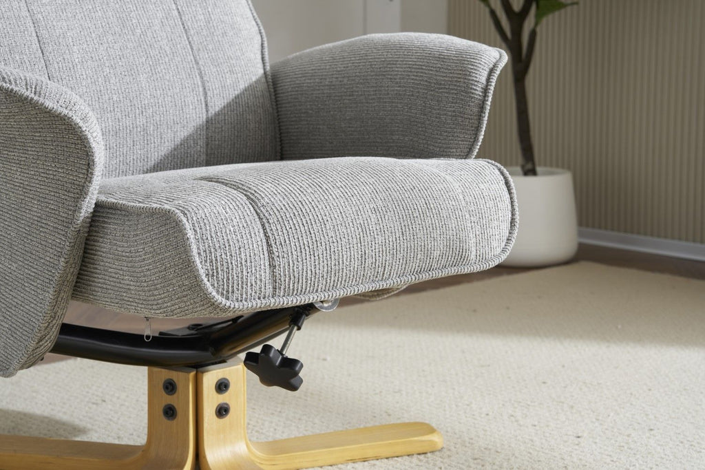 Lunar Grey Fabric Swivel Recliner with Footstool Oak Base