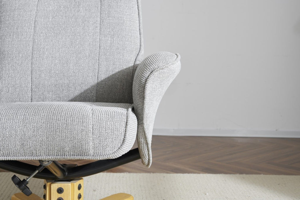 Lunar Grey Fabric Swivel Recliner with Footstool Oak Base