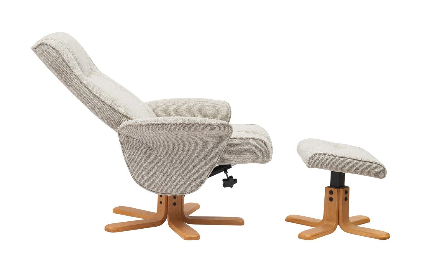 Marzipan Fabric Swivel Recliner with Footstool Oak Base