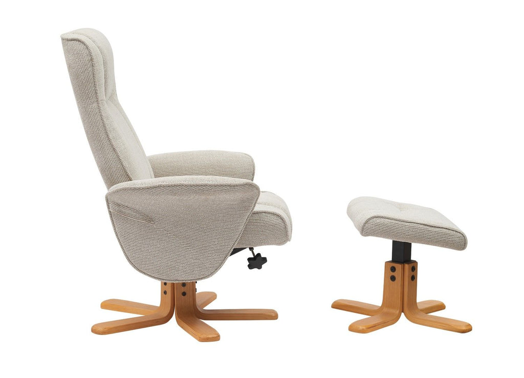 Marzipan Fabric Swivel Recliner with Footstool Oak Base