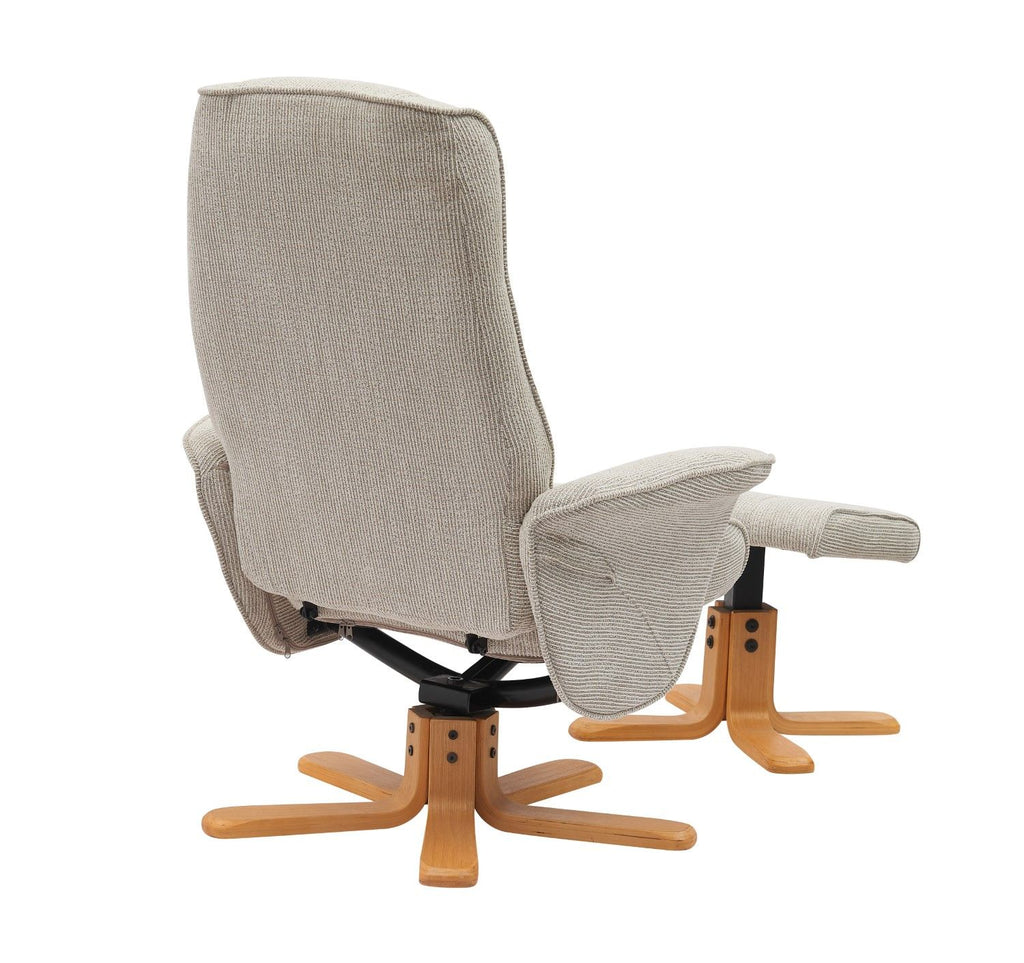 Marzipan Fabric Swivel Recliner with Footstool Oak Base