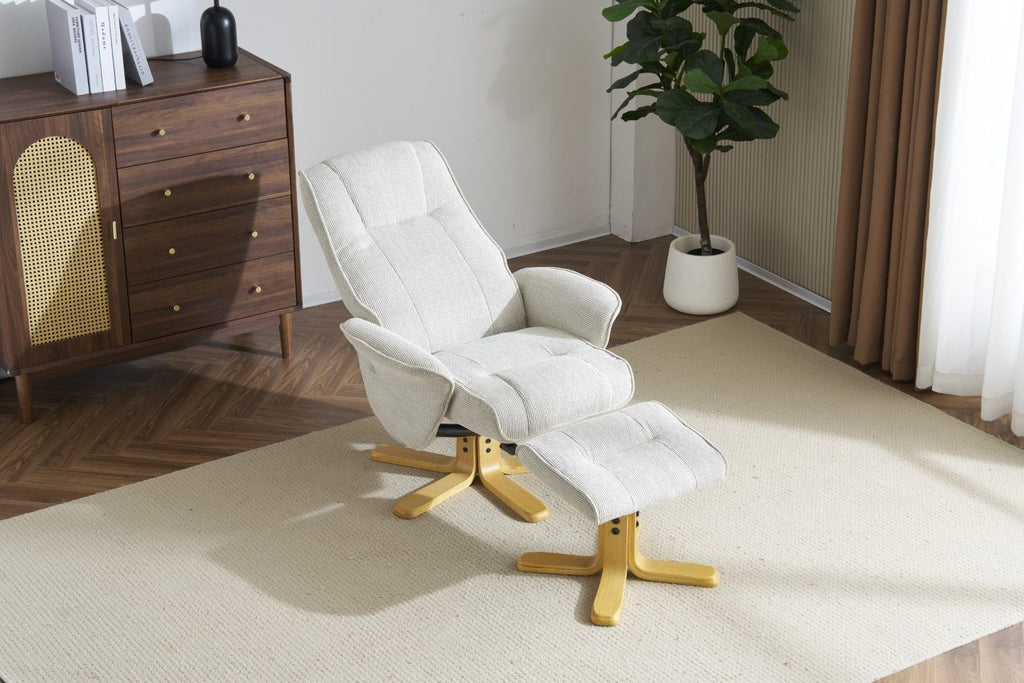 Marzipan Fabric Swivel Recliner with Footstool Oak Base