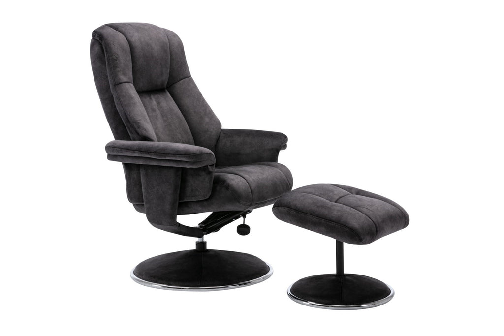 Black Fabric Swivel Recliner Armchair with Footstool