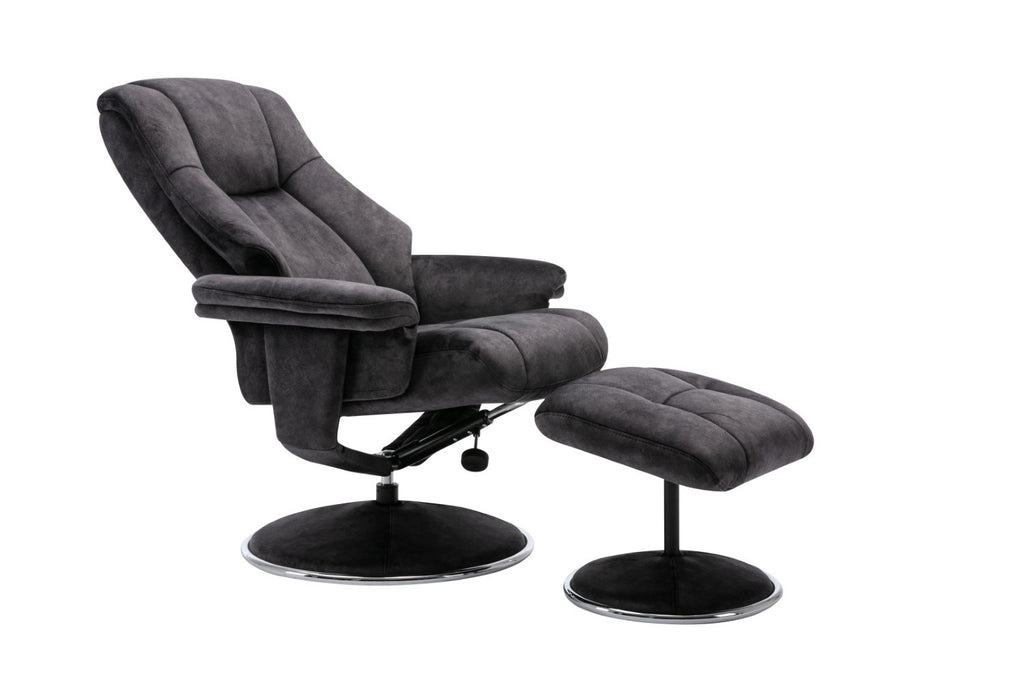 Black Fabric Swivel Recliner Armchair with Footstool