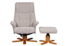 Modern Cream Fabric Upholstered Swivel Recliner Armchair and Footstool Set Cherry Base