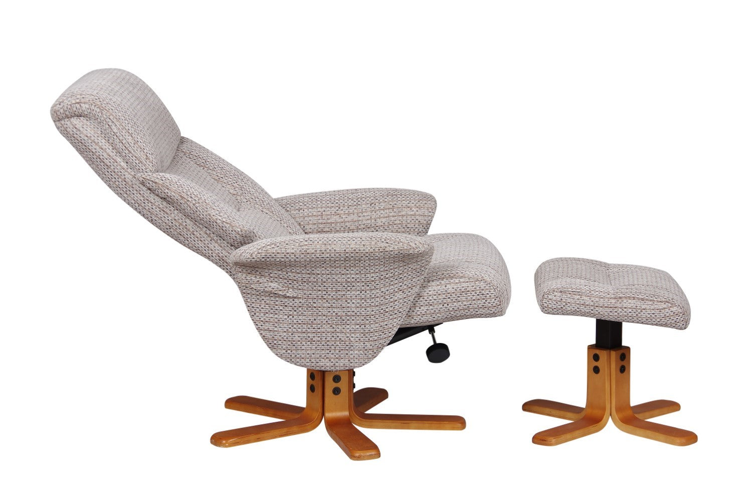 Cream Fabric Swivel Recliner and Footstool Set Cherry Base