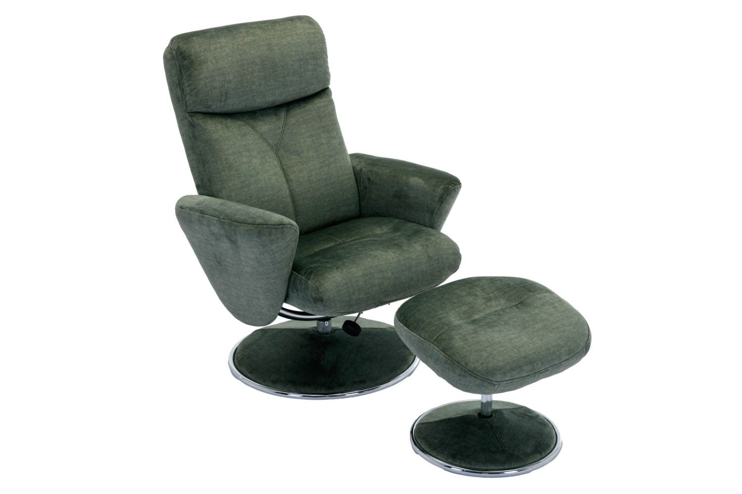Moss Green Fabric Swivel Recliner with Footstool Chrome Base