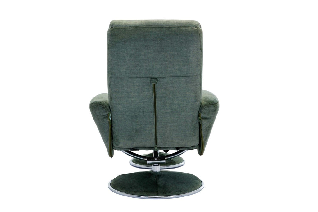 Moss Green Fabric Swivel Recliner with Footstool Chrome Base
