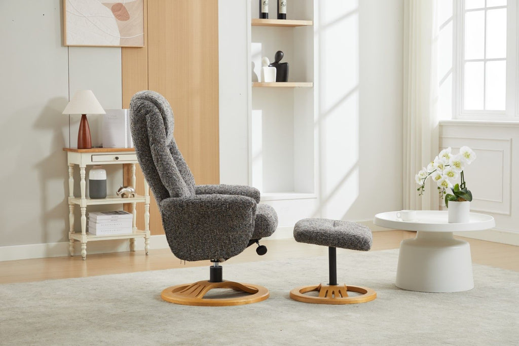 Muscari Grey Fabric Swivel Recliner Chair With Footstool