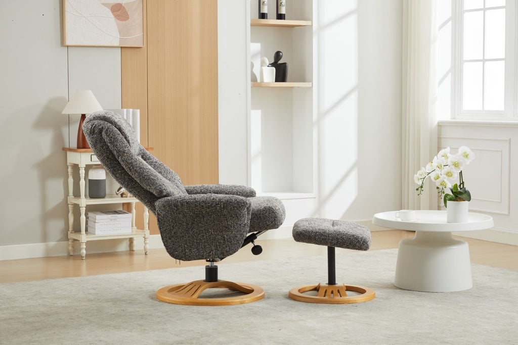 Muscari Grey Fabric Swivel Recliner Chair With Footstool