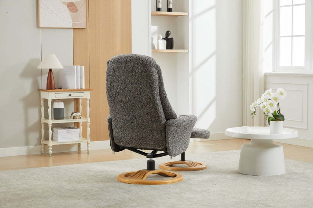 Muscari Grey Fabric Swivel Recliner Chair With Footstool