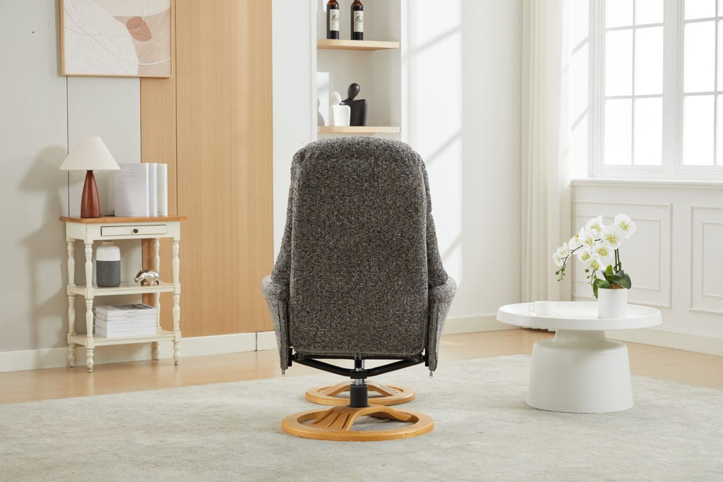 Muscari Grey Fabric Swivel Recliner Chair With Footstool