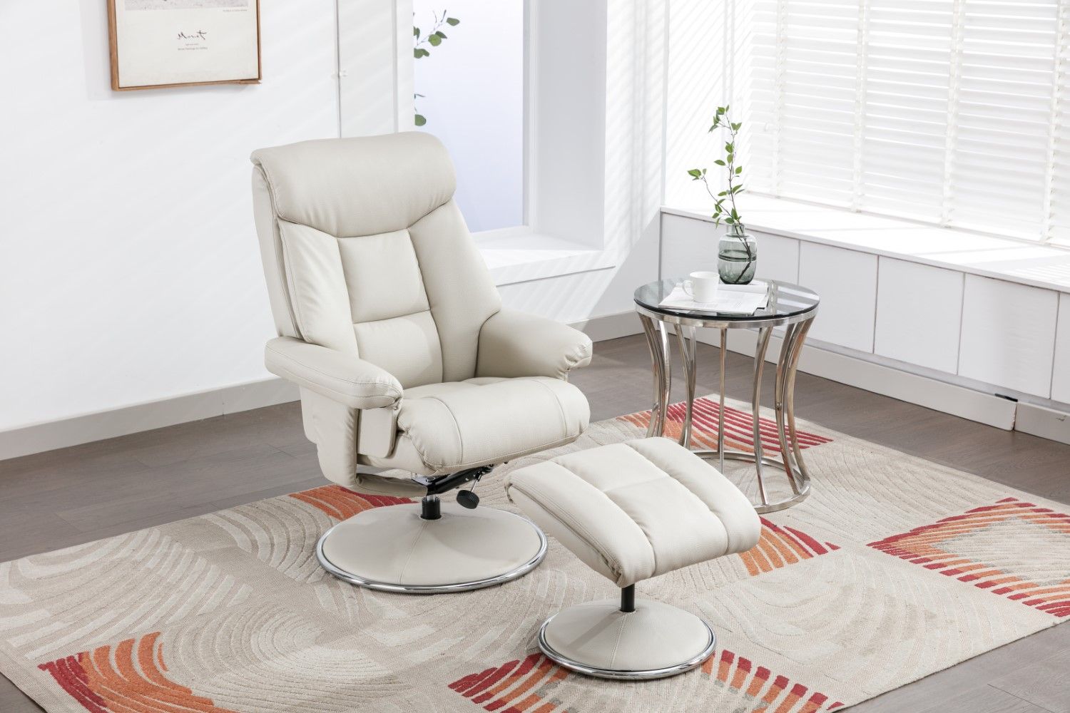 Mushroom Leather Effect Swivel Recliner Chair With Footstool