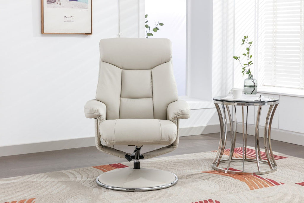 Mushroom Leather Effect Swivel Recliner Chair With Footstool