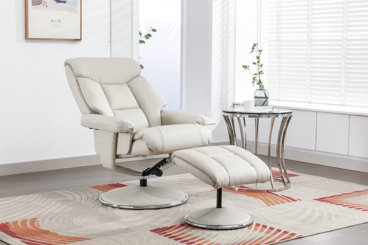 Mushroom Leather Effect Swivel Recliner Chair With Footstool