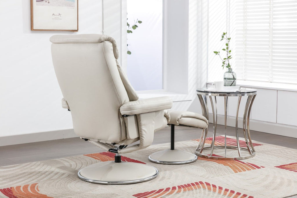 Mushroom Leather Effect Swivel Recliner Chair With Footstool