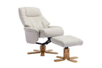 Mushroom Leather Effect Swivel Recliner Footstool Oak Base - Home Furniture Interiors