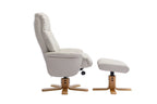 Mushroom Leather Effect Swivel Recliner Footstool Oak Base - Home Furniture Interiors