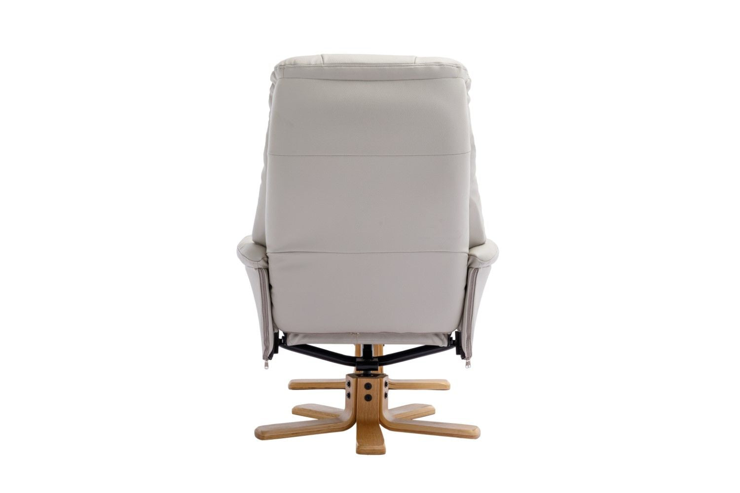 Mushroom Leather Effect Swivel Recliner Footstool Oak Base - Home Furniture Interiors