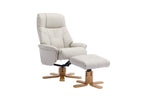 Mushroom Leather Effect Swivel Recliner Footstool Oak Base - Home Furniture Interiors