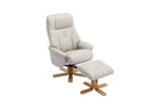 Mushroom Leather Effect Swivel Recliner Footstool Oak Base - Home Furniture Interiors