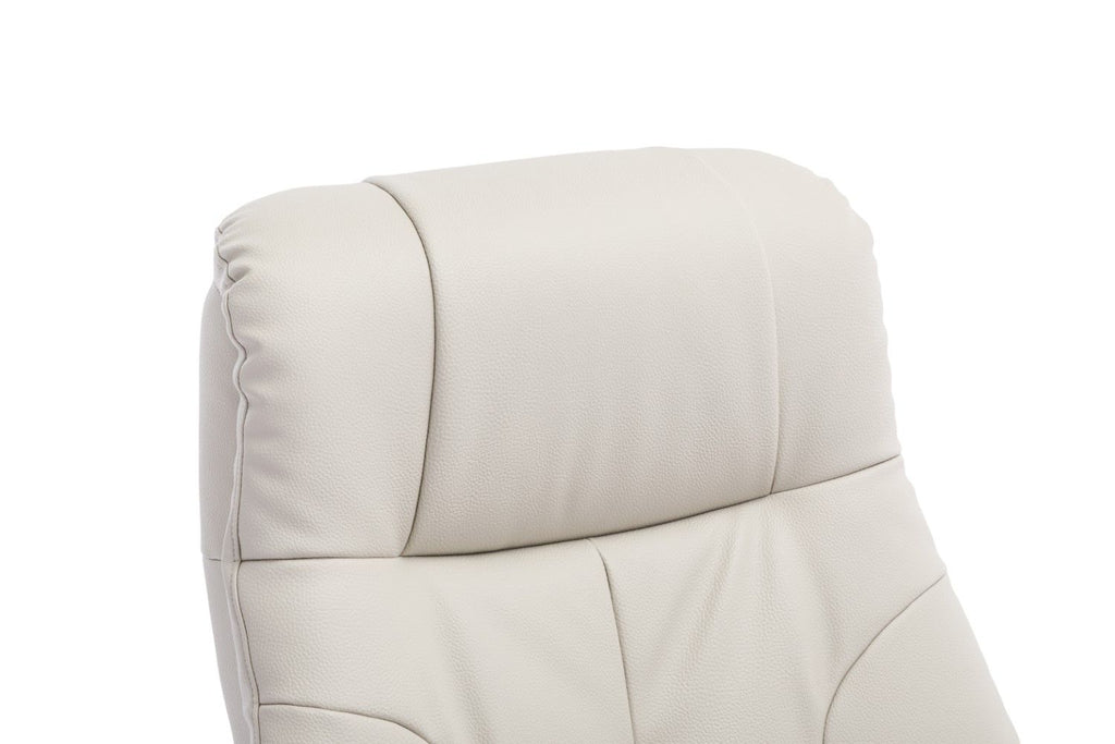 Mushroom Leather Effect Swivel Recliner Footstool Oak Base - Home Furniture Interiors