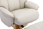 Mushroom Leather Effect Swivel Recliner Footstool Oak Base - Home Furniture Interiors