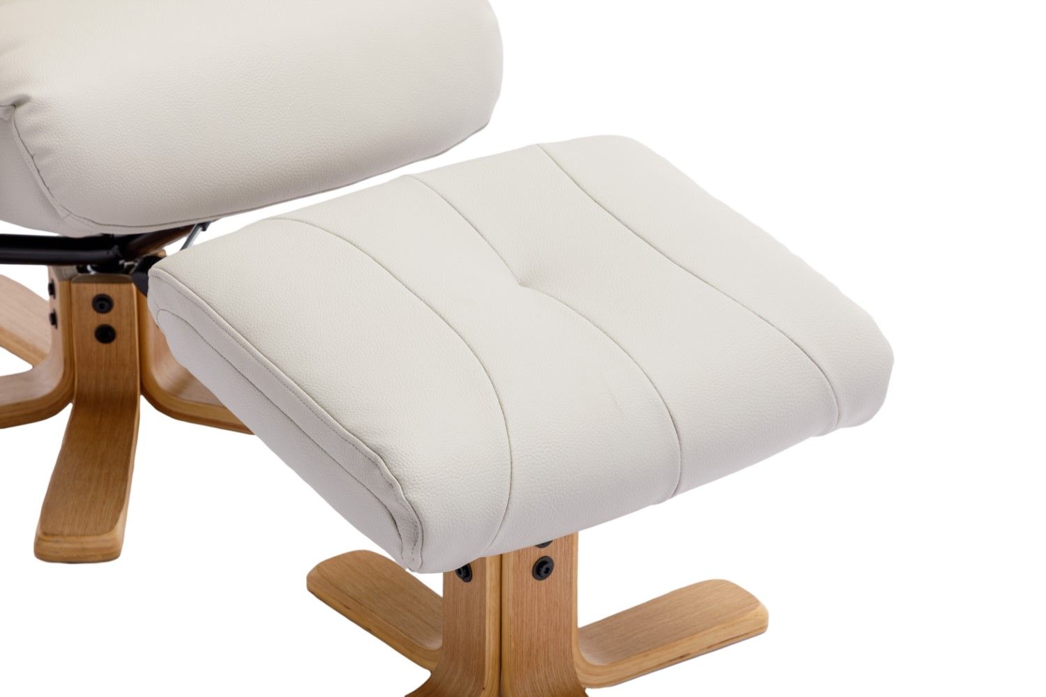Mushroom Leather Effect Swivel Recliner Footstool Oak Base - Home Furniture Interiors