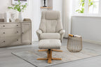 Mushroom Leather Effect Swivel Recliner Footstool Oak Base - Home Furniture Interiors