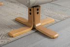 Mushroom Leather Effect Swivel Recliner Footstool Oak Base - Home Furniture Interiors