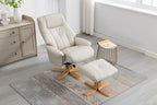 Mushroom Leather Effect Swivel Recliner Footstool Oak Base - Home Furniture Interiors