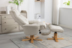 Mushroom Leather Effect Swivel Recliner Footstool Oak Base - Home Furniture Interiors