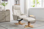 Mushroom Leather Effect Swivel Recliner Footstool Oak Base - Home Furniture Interiors