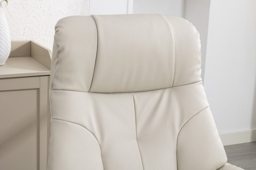 Mushroom Leather Effect Swivel Recliner Footstool Oak Base - Home Furniture Interiors