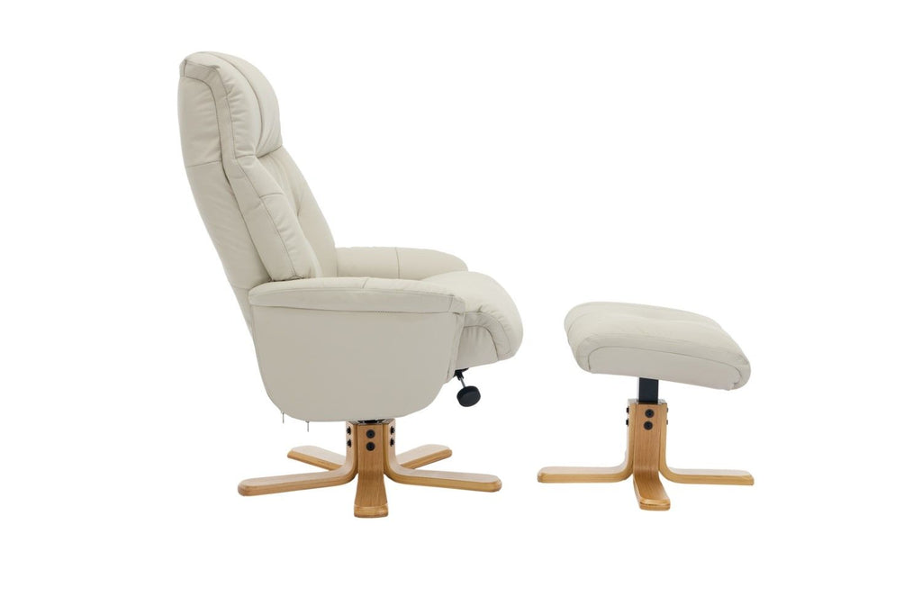 Mushroom Leather Large Swivel Recliner Chair with Footstool