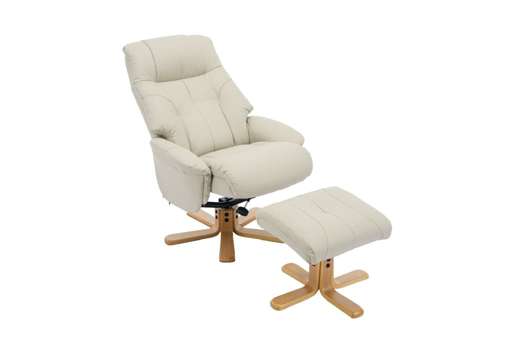 Mushroom Leather Large Swivel Recliner Chair with Footstool