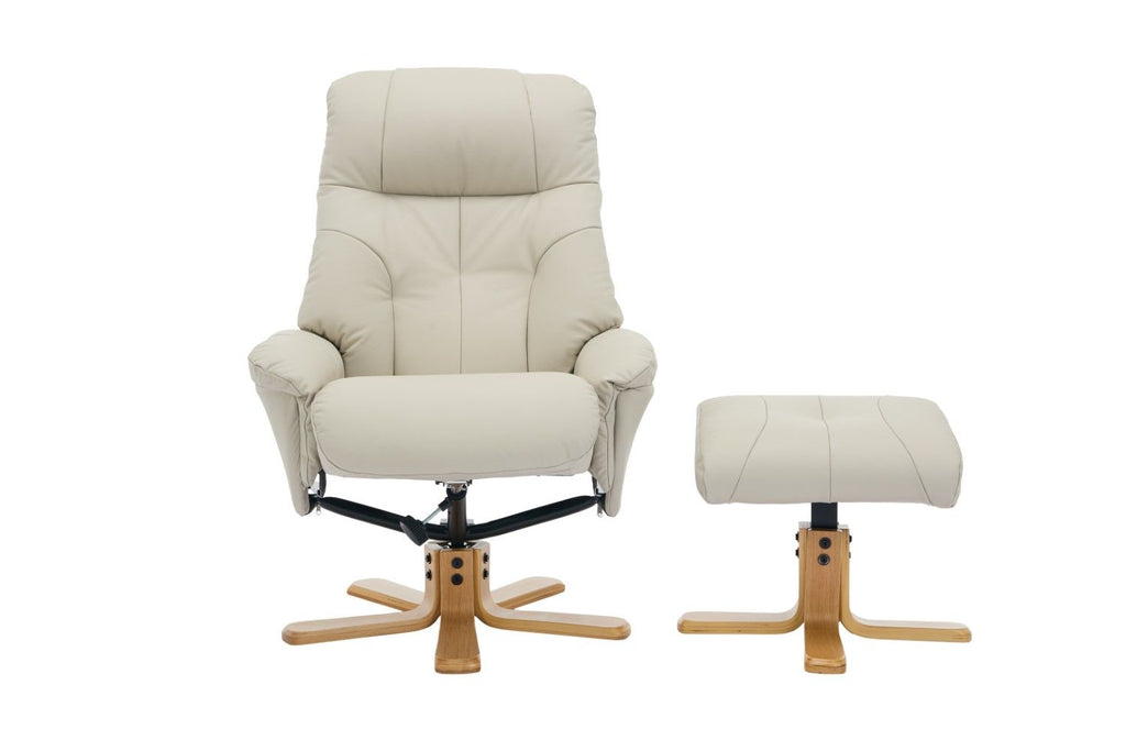 Mushroom Leather Large Swivel Recliner Chair with Footstool