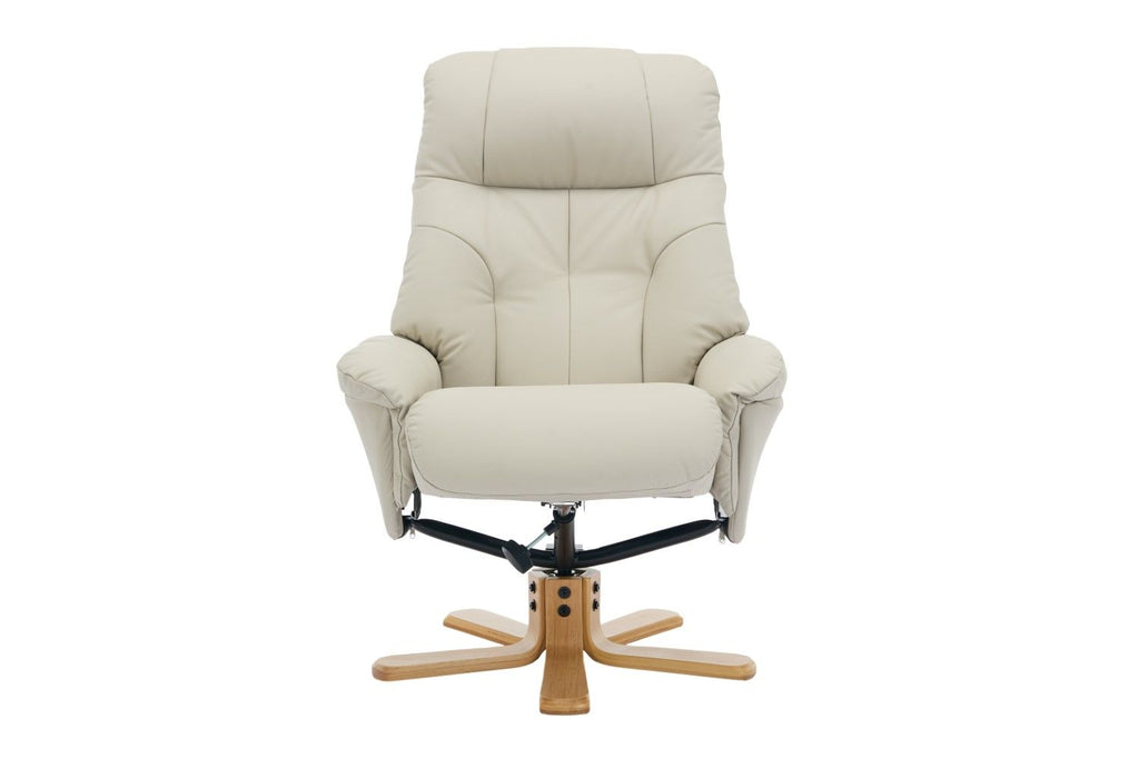 Mushroom Leather Large Swivel Recliner Chair with Footstool