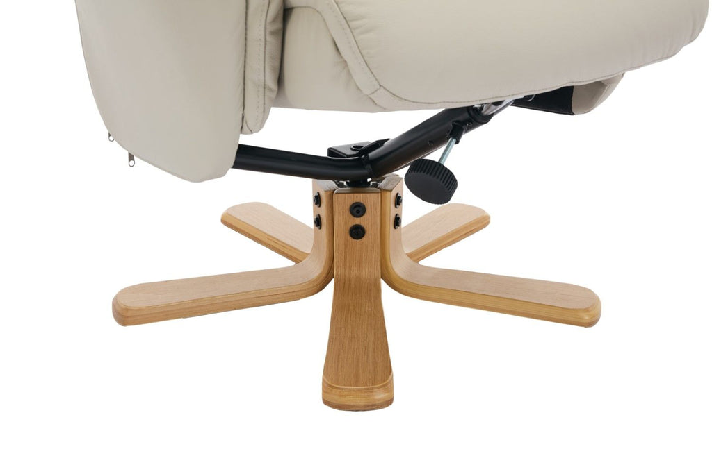 Mushroom Leather Large Swivel Recliner Chair with Footstool