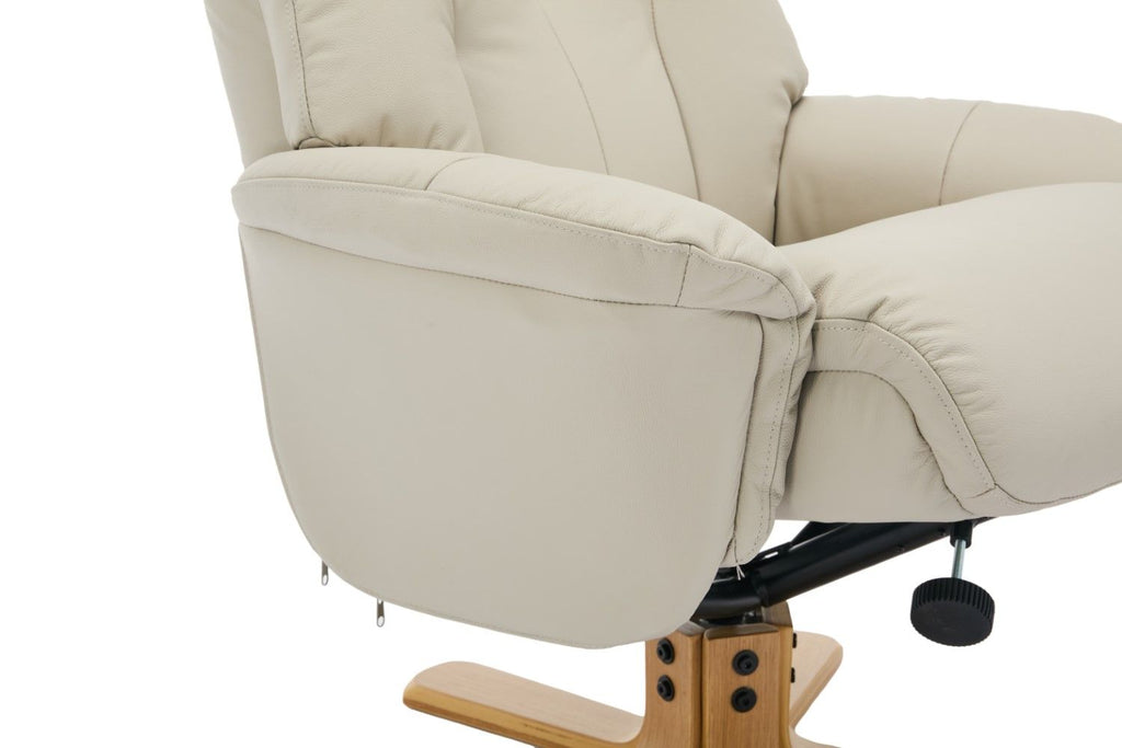 Mushroom Leather Large Swivel Recliner Chair with Footstool