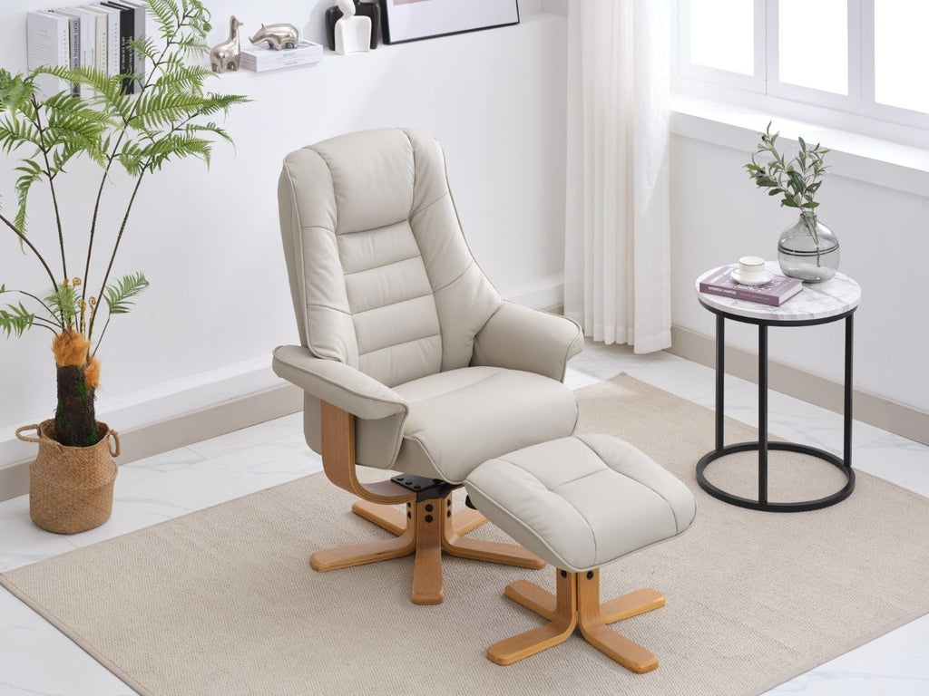 Mushroom Leather Swivel Recliner Chair with Footstool