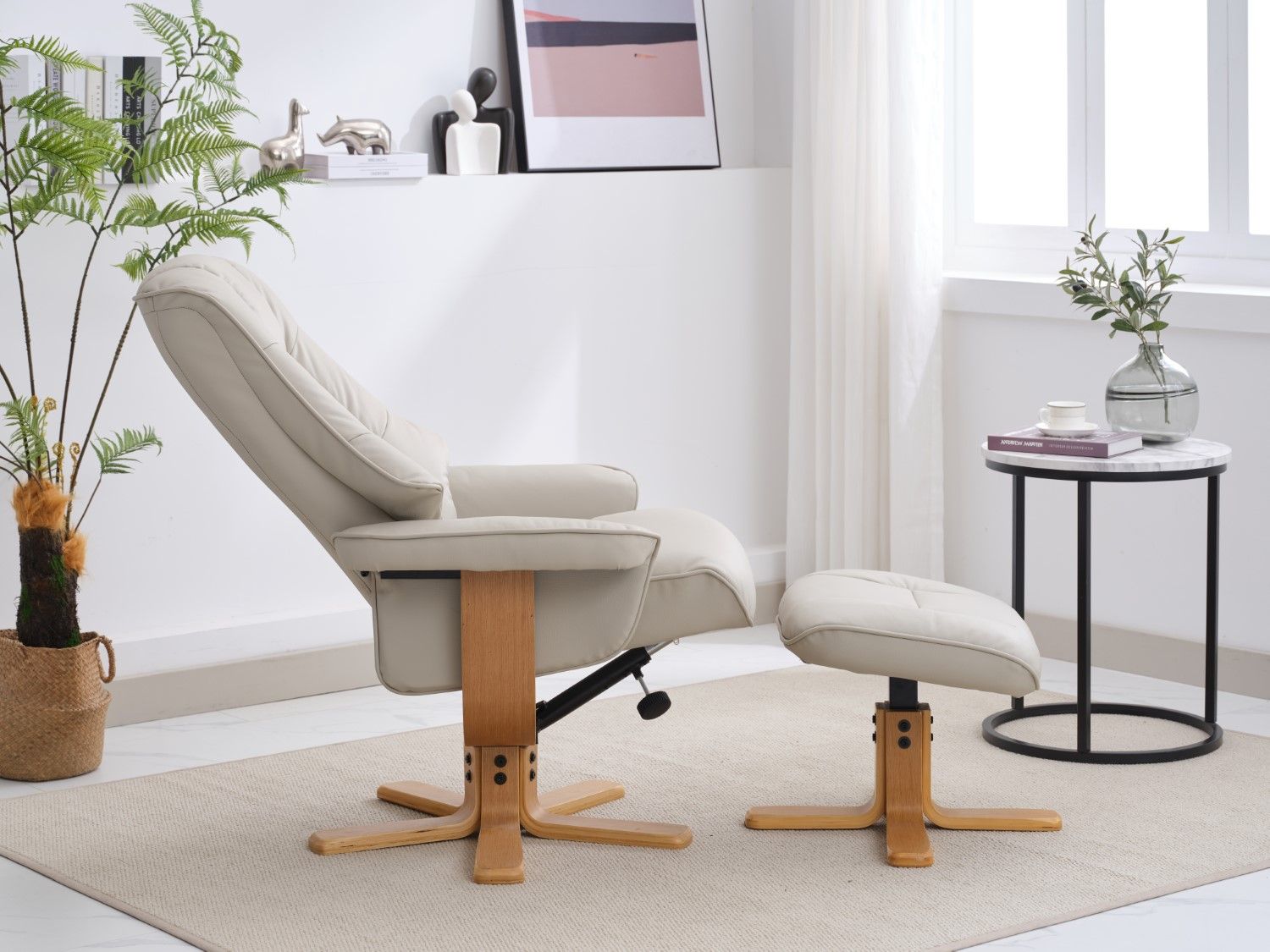 Mushroom Leather Swivel Recliner Chair with Footstool