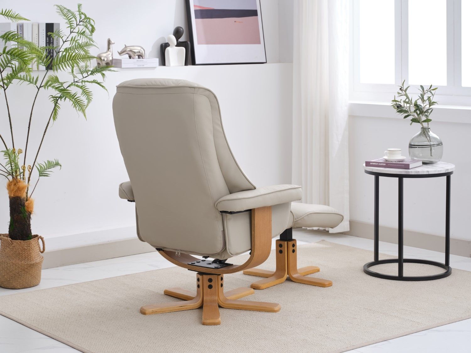 Mushroom Leather Swivel Recliner Chair with Footstool